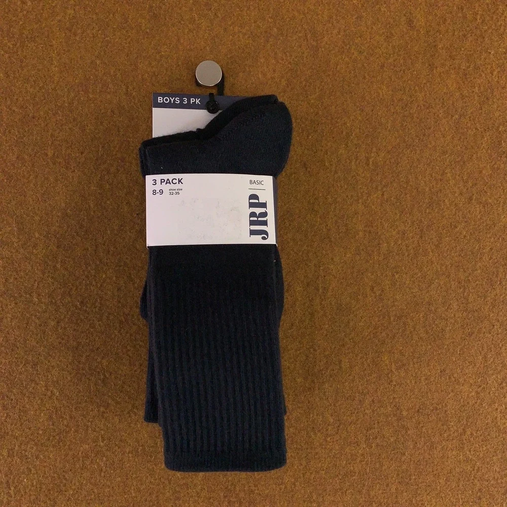 JRP Boys US Shoe Size 1-3.5 Navy Blue Ribbed Mid Calf Crew Socks 3 Pairs NWT